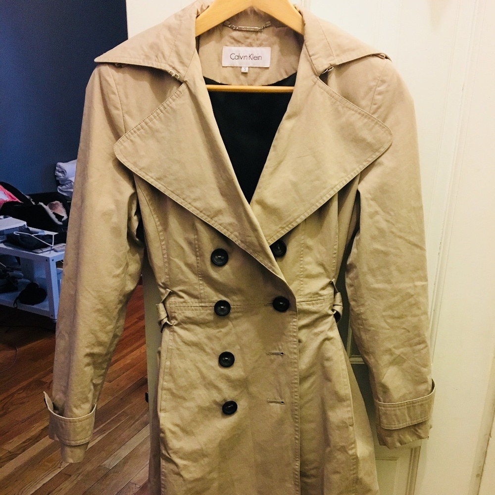 Calvin Klein CK Slim Fit Beige Trench Coat Belted